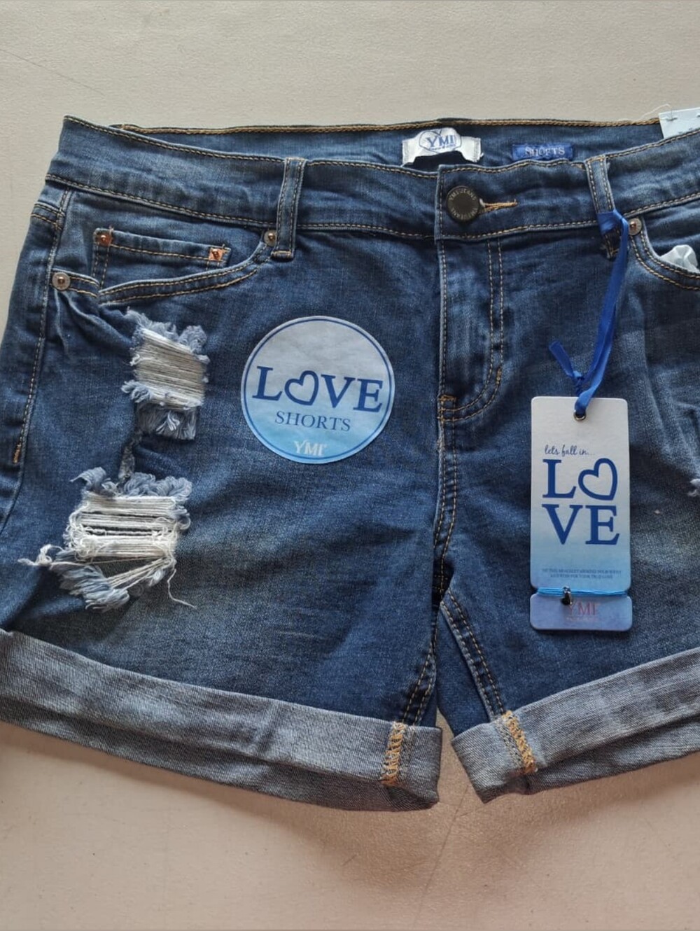 YMI Women's Distressed Dark Blue Denim Shorts